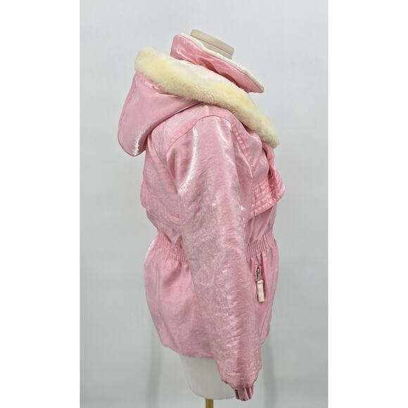 Vintage Y2K Copper Key Pink Shimmer Jacket with Faux Fur Hood - Picture 2 of 7